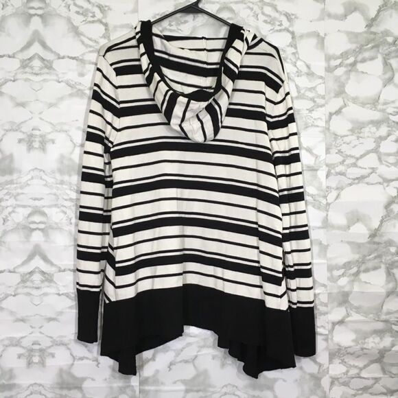 VERVE AMI STRIPPED KNIT OPEN FRONT LONG SLEEVE HOODIE CARDIGAN NWT POCKETS L NWT - Picture 3 of 12